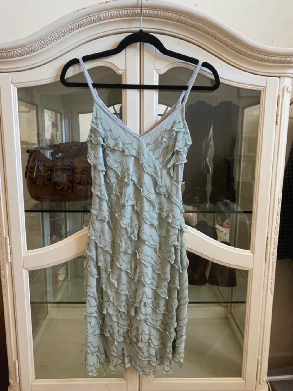 Papell Boutique Evening Sea Foam Green Beaded Mini Dress Cocktail Formal Vintage